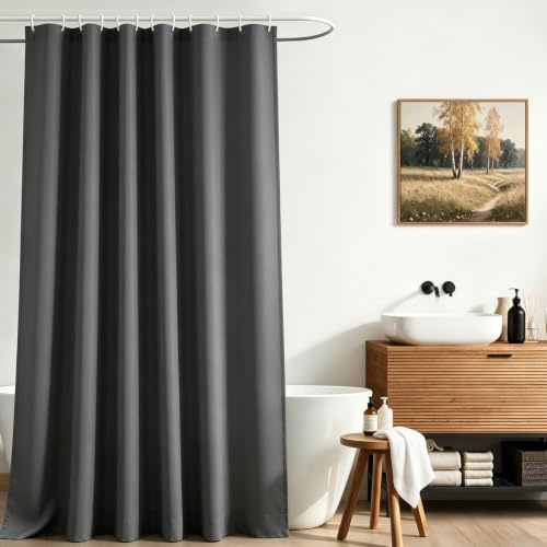 Lerores Duschvorhang 100x180 cm Dunkelgrau, Beschwerter Saum Antischimmel Textil, Wasserabweisend, Waschbar Polyester Stoff Badevorhänge für Badezimmer, Badewanne mit 8 Duschvorhangringen