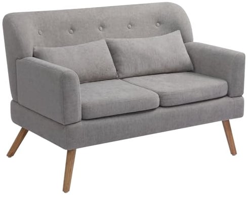 HollyHOME 2 Sitzer Sofa Klein Zweisitzer Sofa mit Holzbeinen 117cm Gepolstertes Kleines Couch für Wohnzimmer Schlafzimmer Büro Wohnheim, Grau