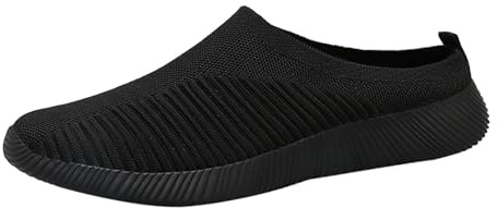Ladies Wide fit Shoes Wide Fitting Shoes for Women UK Soft Breathable Woven Go Walking Hands Slip in Sneakers Orthopedic Walking Trainers Lightweight Non Womens Slip on Trainer Black 5