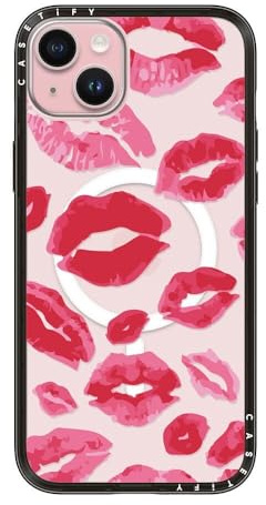 CASETiFY Compact iPhone 15 Plus Hülle [MagSafe-kompatibel/Schlank/Schutz vor Stürzen aus 1,2 m] - Lipstick Kisses - Transparentes Schwarz