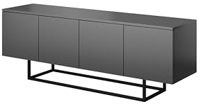 PAWS MEBLE Asgard RTV 150 4D Grau Stehend – TV-Lowboard 150 cm – Modernes Loft-Design – Push-to-Open – Metallfüße – 4 Türen mit Regalen