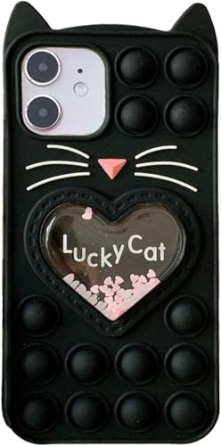 Aspack Fidget Pop Bubbles Schutzhülle für iPhone 12/12 Pro, Glückliche Schwarz Treibsand Bling Luftblasen Stoßfeste Silikonhülle für Apple iPhone 12/12 Pro 6,1 Zoll