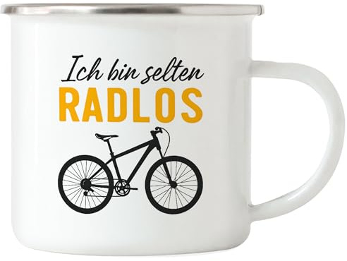 Hey!Print Ich Bin Selten Radlos Emaille Tasse Fahrrad Geschenk Lustig Spruch Geschenkidee Männer Frauen