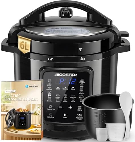 Aigostar Pentola a Pressione Elettrica 6L 1000W - Display LED, Nero