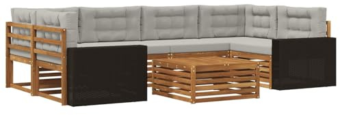 vidaXL Outdoor-Sofagarnitur 7 pcs Natürlich und Hellgrau Polyester, Gemütliches Outdoor-Set, modernes Lounge-Möbel, Garten-Sofa, tolle Terrassen-Sitzgelegenheit