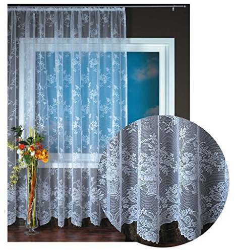 Gardine Jacquard Universalband Spitzenoptik Vorhang Blumenmuster weiß, Auswahl: 500 x 245 cm, Design: Monique