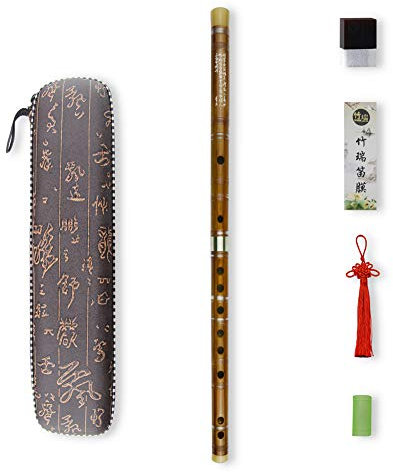 G key Dizi Flûte en bambou amer pour débutants avec membrane, colle et protecteur - Instrument chinois traditionnel (clé sol/bambou amer)