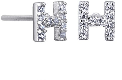 VIKI LYNN Initiale Ohrringen Buchstabe Alphabet Ohrstecker 925 Sterling Silber und Zirkonia für Mädchen Frauen