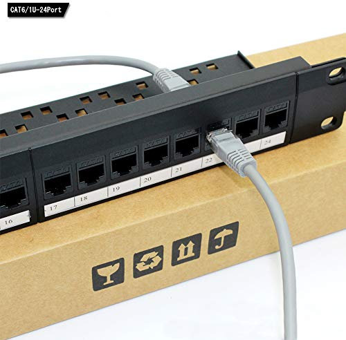 Panneau De Brassage RéSeau, 24 Ports 1U Montable en Rack Cat6 Patch Panel, Rj45 Pro 110 Patch Panel RéSeau Facile à Installer, Distinction des CâBles, Aucune Rouille Et Durable (Rj45 Droit)