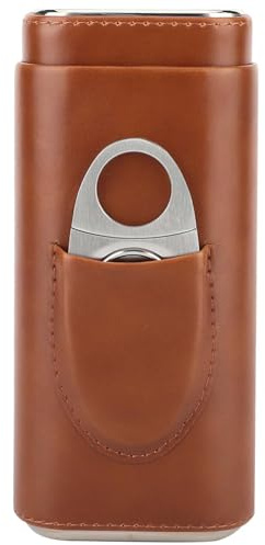 Garosa Portable Leather Case Cigar Case Humidor Cigar Box for Travel Cedar Cigars Lined Wooden Smoke for Cigar Smokers, 3 Tubes with Stainless Steel Cigar Cutter Holder (Brown)
