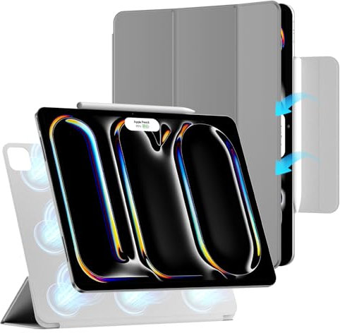 ZtotopCases Hülle für iPad Pro 13 Zoll 2024, Leistungsstarke Magnetische, Ultradünne, Leichte Schutzhülle mit Klappbarem Ständer und Auto Schlaf-/Weckfunktion,Grau