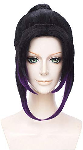 LanTing Demon Slayer: Kimetsu no Yaiba Kochou Shinobu Black Mix Purple cosplay perücke Frau kurz cosplay Wig perücke karneval fasching Halloween Party 35cm