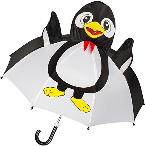 alles-meine.de GmbH 3D Effekt - Kinderschirm/Regenschirm - lustiger Pinguin - Ø 75 cm - Kinder - Stockschirm - groß mit Griff - Einklemmschutz - Regenschirme - für Jungen Mädch..