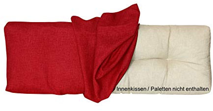 LILENO HOME Palettenkissen Bezug Rot - Ersatzbezug für Rückenkissen 120 x 40 x 16-20 cm - Polster Bezug für Europaletten - Palettenkissen Outdoor Hülle für Palettenmöbel