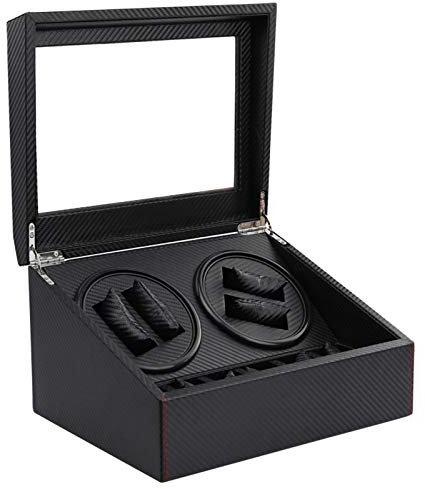Lobwerk Uhrenbeweger für 4 Automatikuhren Uhrendreher Watch Winder Uhrenbox Holz Vitrine (Carbon)