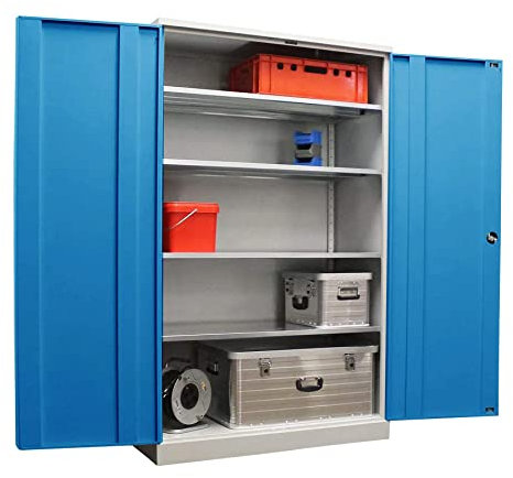 Schrank & Stuhl Werkzeugschrank Koloss – Werkstattschrank/Stahlschrank mit 4 höhenverstellbaren, vollverzinkten Fachböden, 195x120x60 cm (HxBxT), Grau/Lichtblau