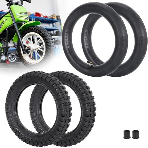 2 Satz 12,5x2,75 (12-1 / 2x2,75) Heavy Duty Knobby Reifen & Innenrohr Reifen & Schlauch mit gebogenem tr87 Vorbau Set Ersatz für MX125 MX350 MX400 Dirt Rocket X-560 Scooter Mini Pocket Bikes