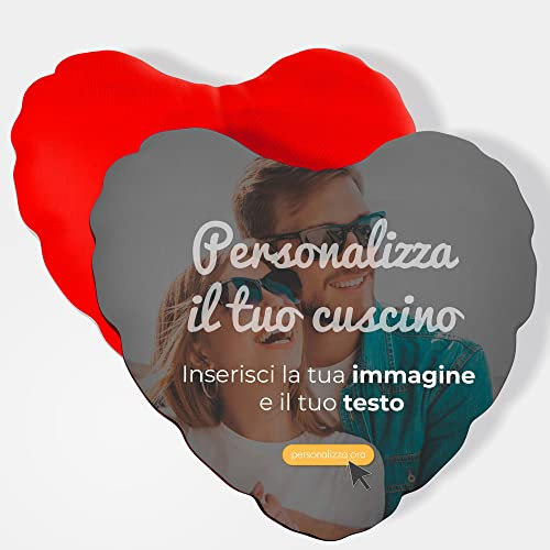 AL PRODUCTION Cuscino Cuore Personalizzato con Foto - 40 x 40 cm - con Imbottitura con retro personalizzabile