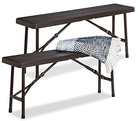 Relaxdays Bierbank 2er Set, faltbar, für Terrasse & Garten, braun | Holzoptik, Kunststoff Campingbank HBT: 42x100x25 cm