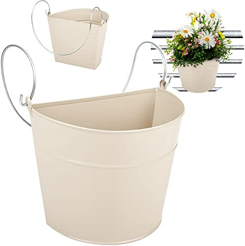 alles-meine.de GmbH Hänge - Topf/Blumentopf/Hängetopf Farbwahl Ø 22 cm - Metall - weiß/Creme/wollweiß/Ecru/Champagner - HALB RUND - Hängend/mit Haken & Halterun..