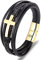 UNIQAL | Kreuz Leder Armband HEAVEN Cross Bracelet | Geschenk Box | Magnetverschluss (Gold, 19)