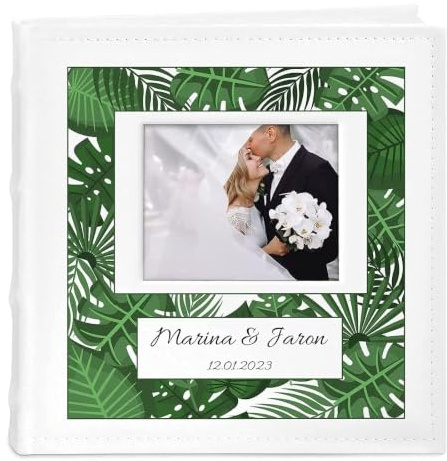 Maverton Einsteckalbum + mit Aufdruck - für 200 Fotos 10x15-100 weiße Seiten - Größe 21x22cm - Weiß - Geschenk für Paare - Hochzeitsgeschenk - Hochzeitstaggeschenke - Mariage