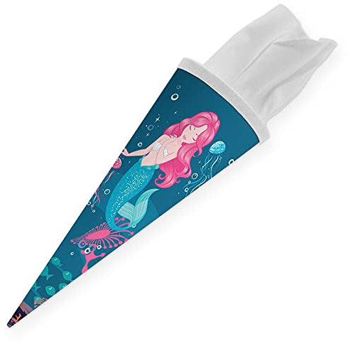 itenga Geschwister Schultüte Meerjungfrau Zuckertüte mit Filzverschluss - Schule Einschulung Schulanfang 35cm