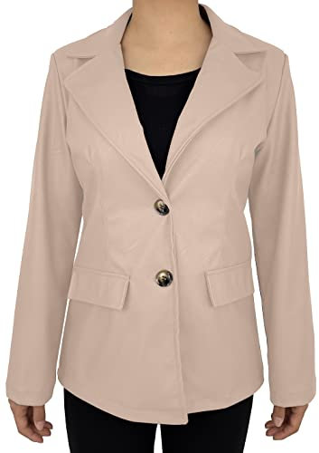 JOPHY & CO. Blazer Veste pour femme à deux boutons en simili cuir décontracté (code 6596), Rose poudré, XL