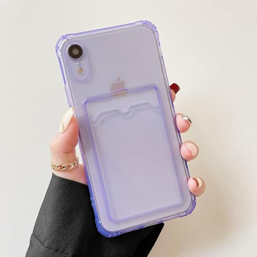 DEFBSC Case for iPhone XR, Transparent Back Card Holder Phone Case, Ultra Slim Soft TPU Shockproof Clear Case with Card Slot for Back of Phone - Purple