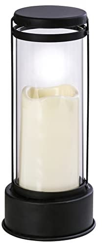 Dehner Grablaterne mit LED-Beleuchtung, Ø 12 cm, Höhe 27 cm, Eisen/Glas, creme