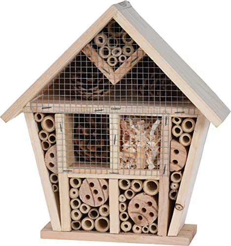 Naturbelassenes Insektenhotel aus Holz für Fluginsekten Bienen Marienkäfer Schmetterlinge Fliegen, zum Aufhängen, 25x10x29cm