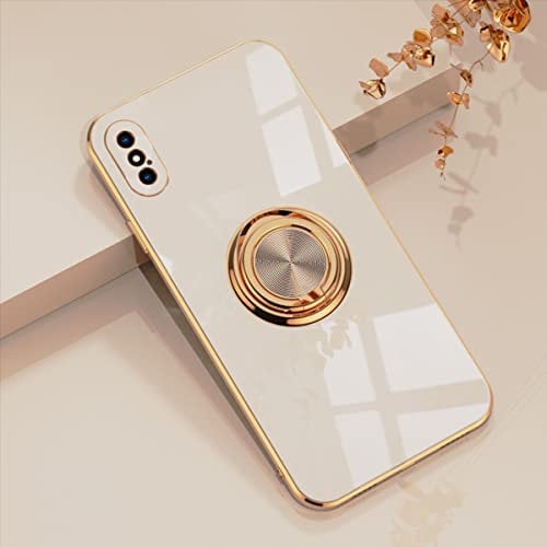 EYZUTAK Electroplated Magnetic Ring Holder Case for iPhone X iPhone XS, 360 Degree with Rotation Metal Finger Ring Holder Magnet Car Holder Soft Silicone Shockproof Cover for iPhone X/XS - Light Pink
