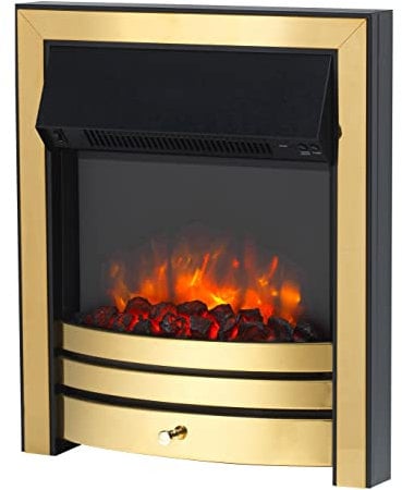 Endeavour Fires Roxby Inset Electric Fire Brass Trim and Fret, 220/240Vac 1&2kW, 7 Day Programmable Remote Control Freestanding Electric Fire (with half depth spacer)