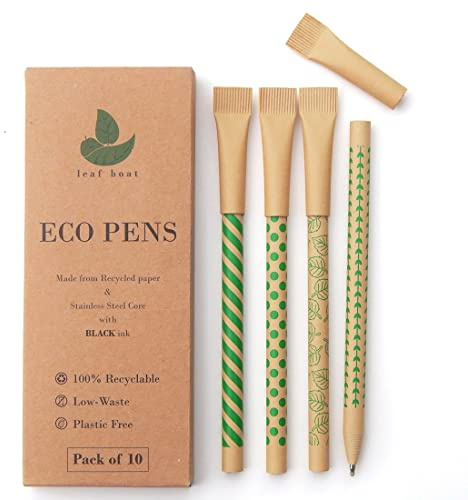 leaf boat Eco Friendly Paper Pens/Pack of 10 or 24 with Metal Ink Chamber/Low Waste gift/Biro Pens/Black/Recyclable/Eco Friendly Products/Stationery/Paper Packaging/Zero Waste/Plastic Free