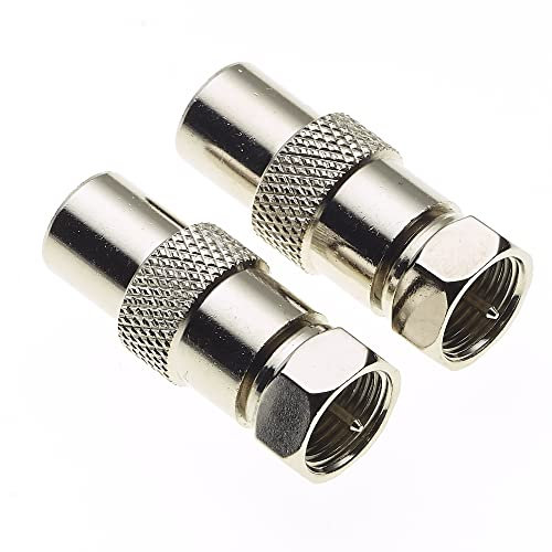 F-Type Coax Plug - TV Coax Socket, Adapter Converter Coaxial Cable Cord F-Type Male RCA Female RF Connector, High-Speed Quick Connect - Pack Of 2