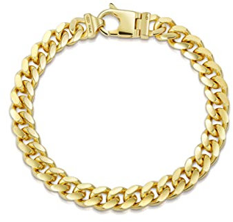 Amberta Men 925 Sterling Silver Cuban Bracelet: Gold Plated Miami Bracelet for Men