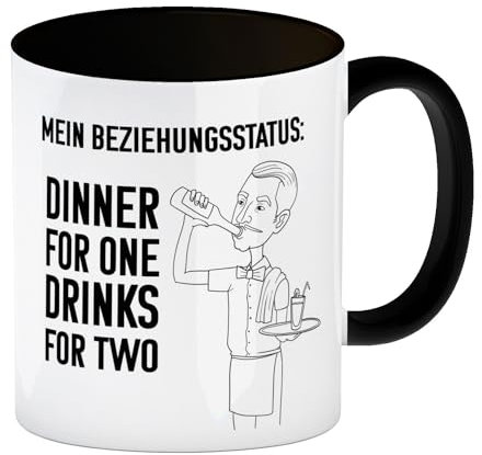 speecheese Beziehungsstatus: Dinner for one, Drinks for two Kaffeebecher Schwarz