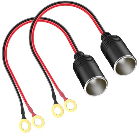 Range Tour Cigarette Lighter Socket, 2 Pack Female Socket Heavy Duty Cigarette Lighter Plug with Eyelet Terminals 12V-24V Power Supply Cord Charger 14AWG Cable Wire For Battery Chargers Air Pump