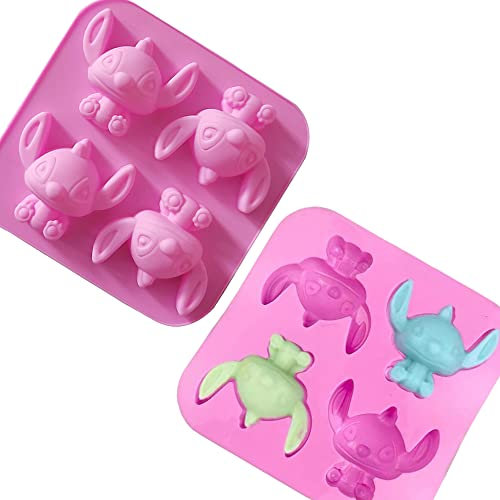 Silicone Chocolate Mould,Funwaretech® Cartoon Stitch Shaped Non-Stick Baking Moulds, 4 Cavities DIY Cake Topper Moulding Fondant Chocolate Desserts Ice Candy Jelly Candles Moulds