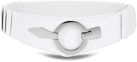 WHIPPY Breit Elastischer Taillengürtel Damen Hüftgürtel Vintage Stretchgürtel mit silberner Ring-Schließe,Weiß,77cm