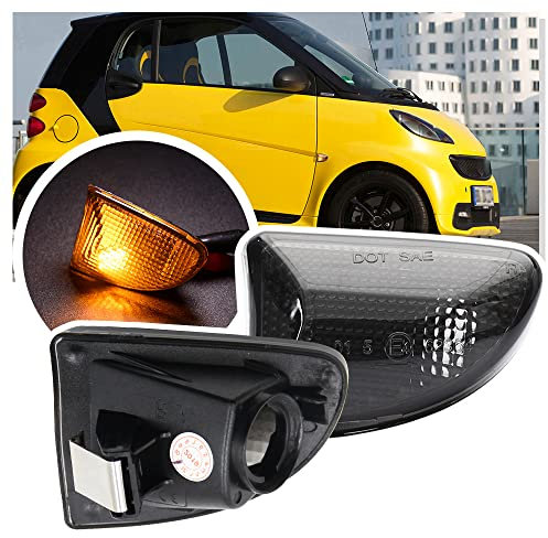 NSLUMO Seitenblinkergehäuse für Smart Fortwo 451 MK1 MK2 2007-2015 2X Rauchglas-Blinker-Repeater-Licht Seitenmarkierungs-Blinker