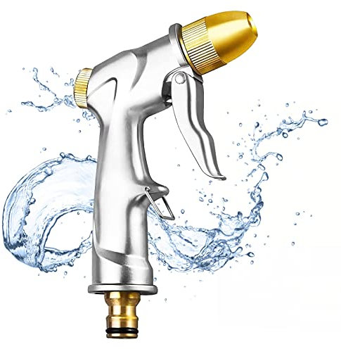Garden Hose Spray Gun with Adjustable Spray Patterns, 100% Heavy Duty Metal Hose Spray Gun Water Hose Gun High Pressure Spray Nozzle for Car Washing, Pet Showering, Cleaning, Watering Lawn