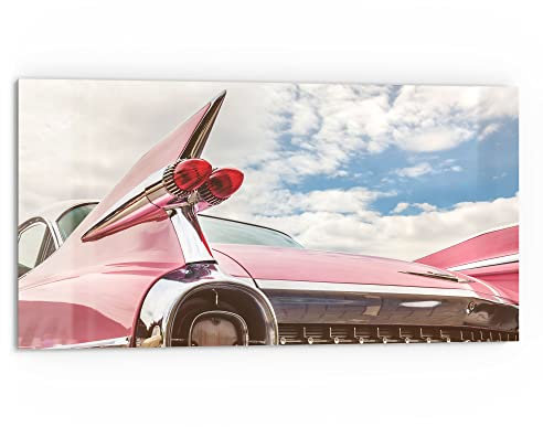 DEQORI Küchenrückwand Glas | Motiv Der 59er Cadillac | 80x40 cm | Bad- oder Herd-Rückwand | Herdblende Spritzschutz für Küche & Badezimmer | Moderne Deko für Fliesenspiegel