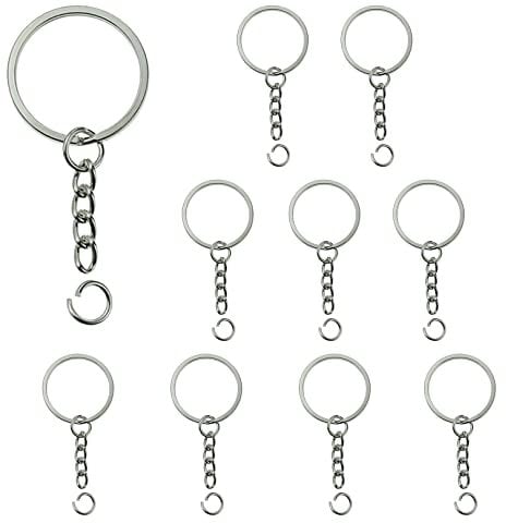 10pcs Keyring Rings,Metal Split Key Rings with Chain and Open Jump Rings,25mm Key Ring Hoop with Chain for Home Keychains,Lanyards,Gifts and DIY Other Crafts Jewelry Making Accessories