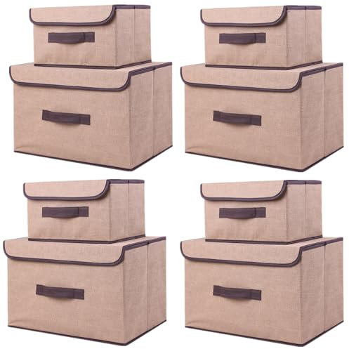 NCRGB 8 Stück Stoff Faltbare Aufbewahrungsboxen mit Deckel 36cm/4 Pack+26cm/4 Pack,Stoffaufbewahrungsbehälter mit Deckel,Kleiderschrank Organizer für Kleideraufbewahrung,Raumorganisation-Beige