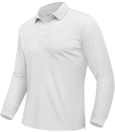 EKLENTSON White Polo Shirts Mens Long Sleeve Tactical Military Army T Shirts Breathable Wicking Sports Golf Tops Quick Dry Workwear Clothing White,XL