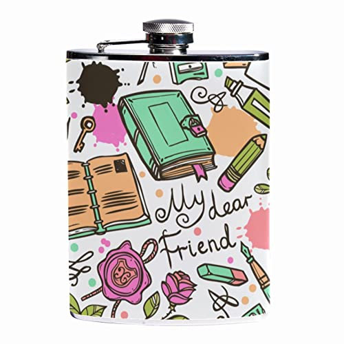 Flachmänner für Spirituosen,wissen lernen buch cartoon,Auslaufsichere Trinkflasche und Trichterflasche aus Edelstahl für Männer und Frauen