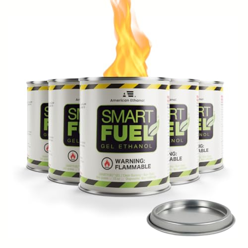 Smart Fuel Bioethanol Gel Fuel Cans – Clean-Burning Bio Ethanol Fireplace Fuel for Indoor & Outdoor Fire Pit, Fireplaces & Tabletop Fire Features – 3 Hour Burn Time – 6 Pack