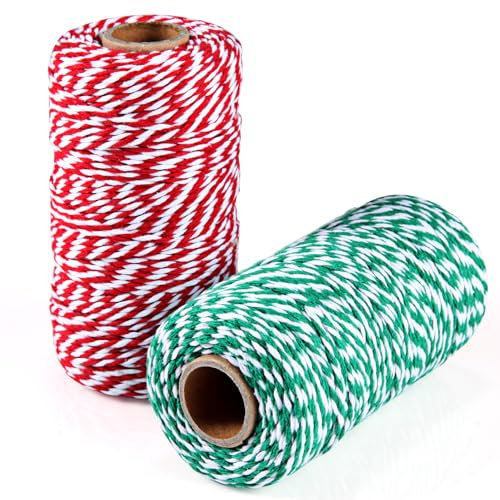 moinkerin 200 Verges Cordon de Coton Ficelle Décoration, Rouge et Blanc Ruban Ficelle de Coton Durable Corde pour Emballage Cadeau, Pâtisserie, Jardinage, Boucherie, Travaux manuels