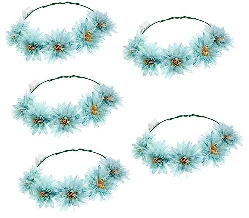 Abaodam 5st Leuchtender Kranz Stirnband Hawaiianisches Led-stirnband Leuchtende Blumenkranzkronen Floraler Kopfschmuck Hawaii-stirnband Hellblaue Hochzeit Stoff Orchidee Fräulein